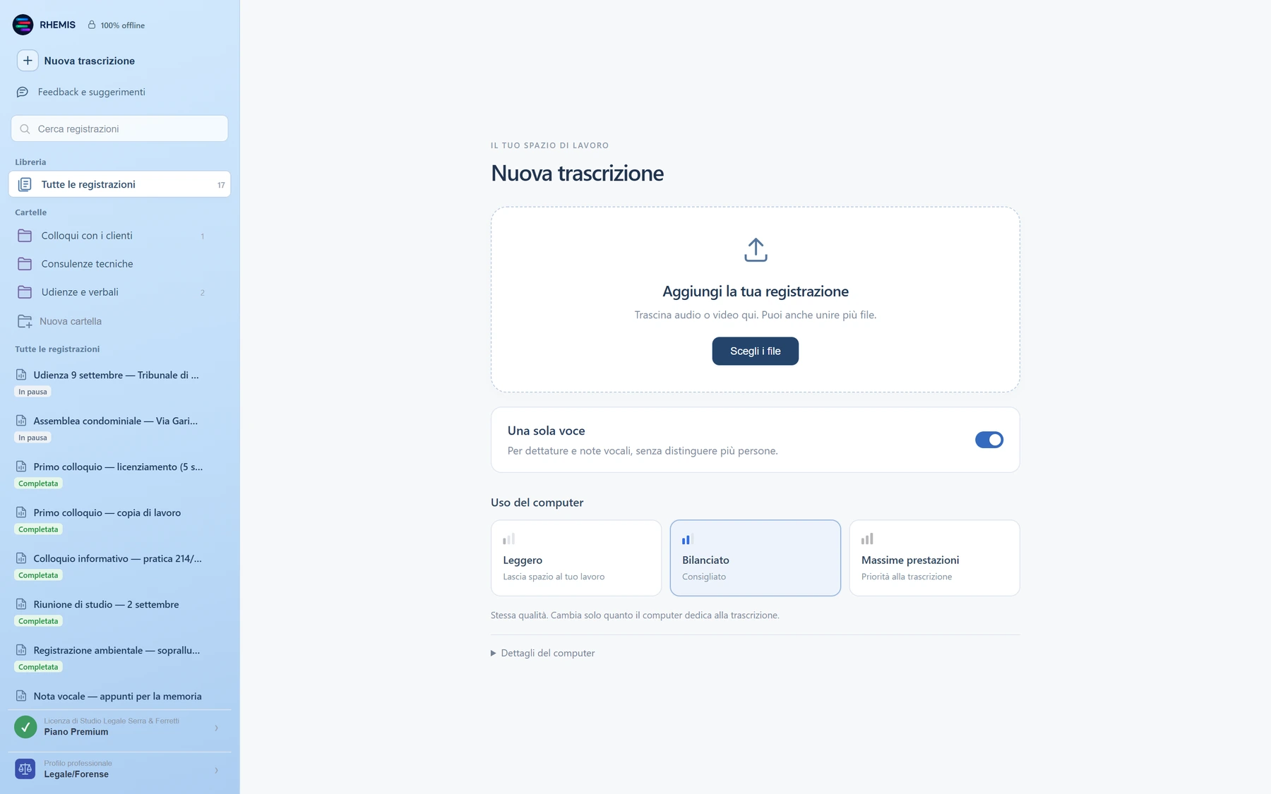 L'interruttore Una sola voce acceso nella schermata di caricamento.