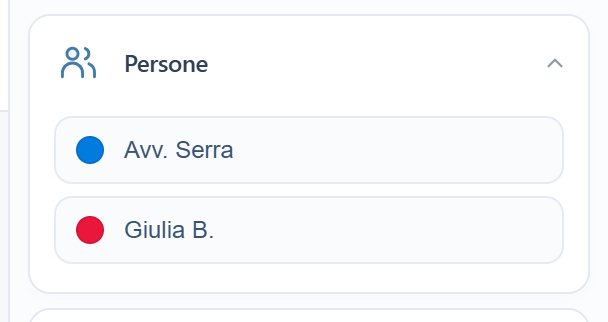 Pannello Persone con due parlanti rinominati Avv. Serra e Giulia B.